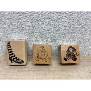 Set Of 3 Mixed Brands Wood Mounted Rubber Stamps